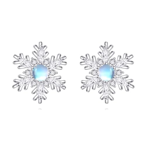 YONFQE Wint Schneeflocken Ohrringe 925 Stlingsilb Mondstein Ohrsteck Hypoallgen Weihnachtsschmuck Geschenke für Frauen (Schneeflocke) von YONFQE