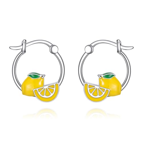 Zitronen Creolen S925er Sterling silber Zitronens cheiben Ohrringe süßer Frucht schmuck Geschenke für Zitronenliebhaber von YONFQE