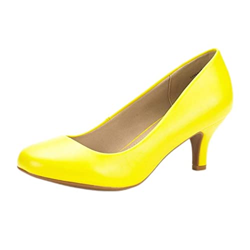 YONGBAO Damen Klassische Büromode Spitze Zehenpartie Damen Pumps Kleid Niedriger Absatz Frauen Party Büro Schuhe Übergröße Stiletto Pump-Gelb PU,5.5US von YONGBAO