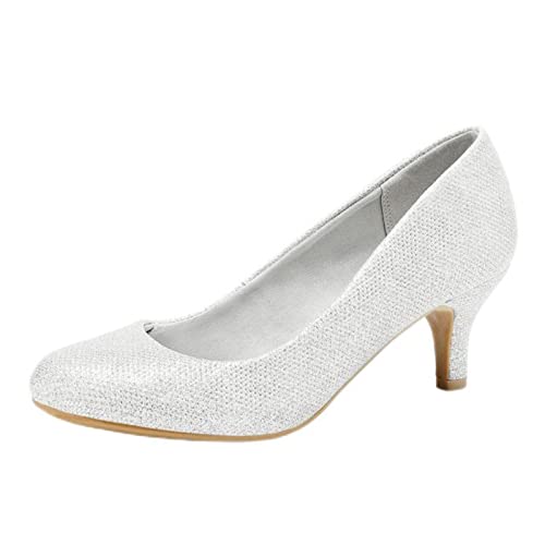 YONGBAO Damen Klassische Büromode Spitzer Zehenbereich Damen Pumps Kleid Niedriger Absatz Frauen Party Büro Schuhe Übergröße Stiletto Pump-Silber, 5US von YONGBAO