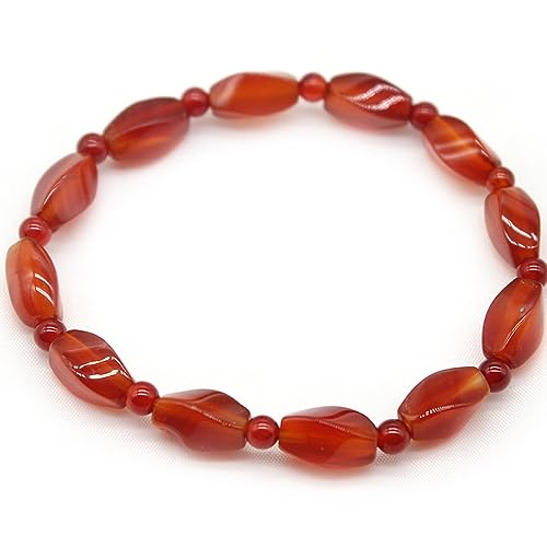 YONGHONGKEJI Naturstein Armband Damen Natürlicher Roter Achat Stein Armreif Unregelmäßiges Stretch Perlen Modisches Rundes Ketten Yoga Chakra Charm Edelstein Armband, von YONGHONGKEJI