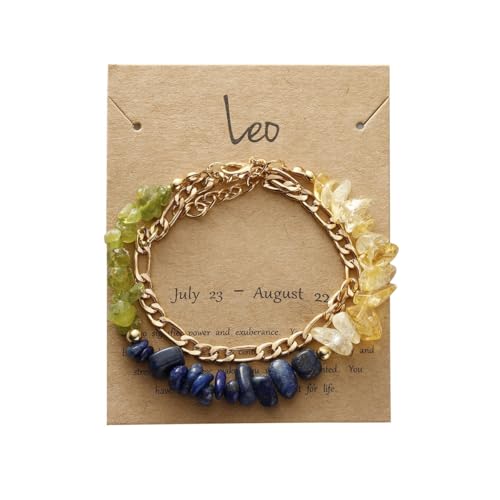 YONGHONGKEJI 12 Sternbild Steinarmbänder für Damen Unregelmäßige Natürliche Chakra Edelstein Kristallarmbänder Peridot Lapislazuli Ketten Manschettenarmreif Mehrlagig Gestapelte Armbänder Ges von YONGHONGKEJI