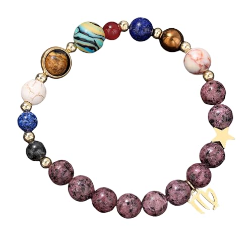 YONGHONGKEJI 12 Sternbilder Armband für Frauen Acht Planeten Schutzstern Armbänder Naturstein Perlenarmbänder für Männer Elastische Kugellager Manschettenarmreif Schmuckgeschenke Jungfrau von YONGHONGKEJI