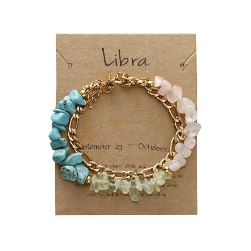 YONGHONGKEJI 12 Sternbilder Steinarmbänder für Damen Unregelmäßige Natürliche Chakra Edelstein Kristallarmbänder Peridot Lapislazuli Ketten Manschettenarmreif Mehrlagig Gestapelte Armbänder G von YONGHONGKEJI