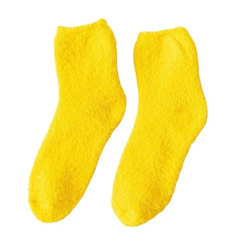 YONGHONGKEJI 3 Paar Winter Warme Dicke Weiche Bettsocken Für Damen, Mehrfarbige Thermosocken Stricksocken Winter Fuzzy Bed Slipper Socken Lässiges Zuhause Schlafen, Gelb von YONGHONGKEJI
