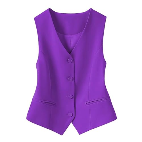 YONGHONGKEJI Anzugweste für Damen Damen Slim Fit Weste Ärmellose Anzugweste Einreihig V Ausschnitt Racerback Weste Cardigans Vintage Arbeitsweste Büroweste Mantel Damen Blazer Ärmellos Lila L von YONGHONGKEJI