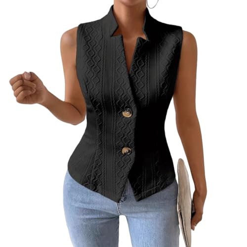 YONGHONGKEJI Anzugweste für Damen Schwarzer Blazer Weste Damen Ärmellose Oberteile V Ausschnitt Retro Anzugweste Elegante Ärmellose Strickjacke Sommer Leichte Arbeit Büro Duster Trenchcoat Busin von YONGHONGKEJI
