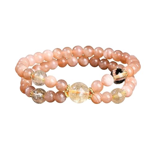YONGHONGKEJI Armbänder Aus Naturstein Heilkristallen Reiki Edelsteinarmreifen für 7 Chakra Schutz Natürlicher Orangefarbener Mondstein Goldener Rutilquarz Doppelt Gewickelte Armbänder für Yoga von YONGHONGKEJI