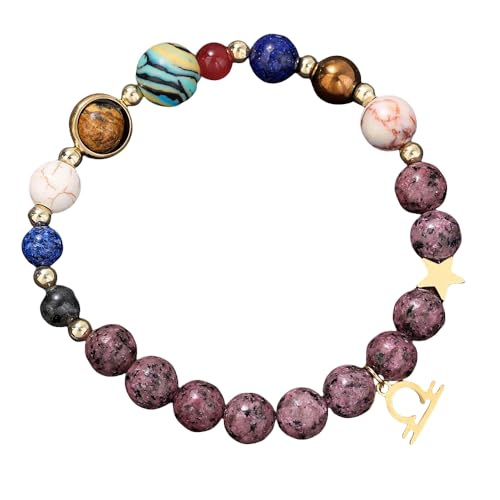 YONGHONGKEJI Armband mit 12 Sternbildern für Damen Acht Planeten Schutzstern Armbänder Naturstein Perlenarmbänder für Herren Elastische Kugellager Manschettenarmreif Schmuck Geschenke Waage von YONGHONGKEJI
