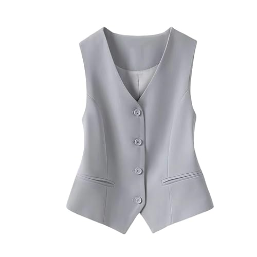 YONGHONGKEJI Blazer Damen Elegant Damen Slim Fit Weste Ärmellose Anzugweste Einreihig V Ausschnitt Racerback Weste Cardigans Vintage Arbeitsweste Büroweste Mantel Damen Blazer Ärmellos Grau M von YONGHONGKEJI