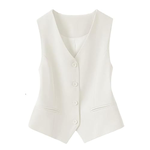 YONGHONGKEJI Blazer Damen Elegant Damen Slim Fit Weste Ärmellose Anzugweste Einreihig V Ausschnitt Racerback Weste Cardigans Vintage Arbeitsweste Büroweste Mantel Damen Blazer Ärmellos Weiß S von YONGHONGKEJI