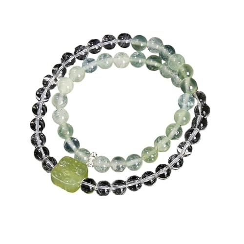 YONGHONGKEJI Doppelwickel Perlenarmbänder 6 Mm Naturstein Heilkristall Armbänder Energiequarz Armreifen 7 Chakra Natürliche Prehnit Weißkristall Perlenarmbänder von YONGHONGKEJI