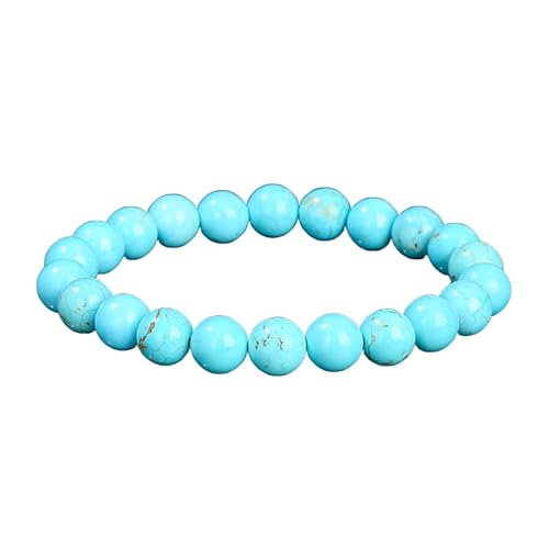 YONGHONGKEJI Heilkristall Armband für Frauen Kristalle und Edelsteine Armreifen 7 Chakra Armband Aus Naturstein Elegante Perlenarmbänder Freundschaftsschmuck Geschenke Blau Türkis 10 Mm von YONGHONGKEJI