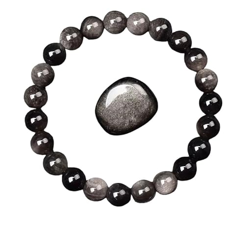 YONGHONGKEJI Kristallarmbänder für Frauen 8 Mm Perlenarmbänder für Männer Reiki Heiledelstein Yoga Stein Chakra Armreifen für Frauen Geburtstags und Weihnachtsschmuck Geschenke Silber Obsidian von YONGHONGKEJI