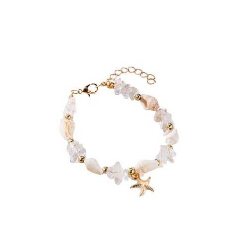 YONGHONGKEJI Kristallarmbänder für Frauen Seestern Muschel Armreifen 7 Chakra Unregelmäßige Naturstein Heilkristallarmbänder Boho Strandzubehör Schmuckgeschenke Transparent von YONGHONGKEJI