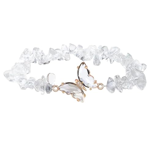 YONGHONGKEJI Kristallarmbänder für Frauen Unregelmäßige Steinarmbänder Kristall Schmetterlings Chakra Armreifen Reiki Heilungsedelstein Yoga Steinperlenarmbänder Bergquarz von YONGHONGKEJI