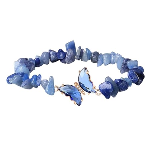 YONGHONGKEJI Kristallarmbänder für Frauen Unregelmäßige Steinarmbänder Kristall Schmetterlings Chakra Armreifen Reiki Heilungsedelstein Yoga Steinperlenarmbänder Blauer Aventurin von YONGHONGKEJI