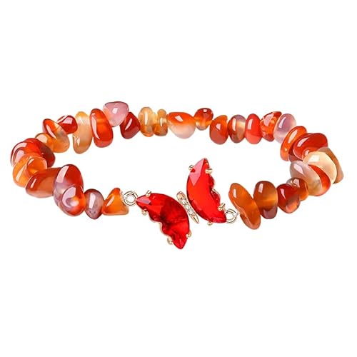 YONGHONGKEJI Kristallarmbänder für Frauen Unregelmäßige Steinarmbänder Kristall Schmetterlings Chakra Armreifen Reiki Heilungsedelstein Yoga Steinperlenarmbänder Karneol von YONGHONGKEJI
