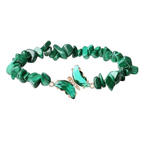 YONGHONGKEJI Kristallarmbänder für Frauen Unregelmäßige Steinarmbänder Kristall Schmetterlings Chakra Armreifen Reiki Heilungsedelstein Yoga Steinperlenarmbänder Malachit von YONGHONGKEJI