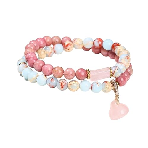 YONGHONGKEJI Naturstein Heilkristall Armbänder 6 Mm Reiki Edelstein Armreifen für 7 Chakra Schutz Natürlicher Rhodonit Shoushan Stein Rosenquarz Lotus Schote Doppelt Gewickelte Armbänder Schmuck von YONGHONGKEJI