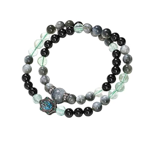 YONGHONGKEJI Naturstein Heilkristall Armbänder Edelsteine Doppelt Gewickelte Perlenarmbänder Armreifen Aus Natürlichem Schwarzem Achat Grünem Fluorit und Adlerauge für 7 Chakren Yoga Meditation von YONGHONGKEJI