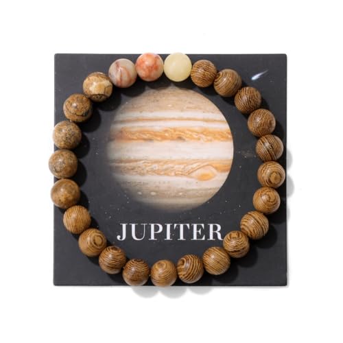 YONGHONGKEJI Planetenarmband Sonnensystem Universum Galaxie Naturstein Perlenarmbänder für Frauen Stretch Armreif Acht Planeten Schutzstern Armbänder für Männer Astronomie Geschenke Jupiter + K von YONGHONGKEJI