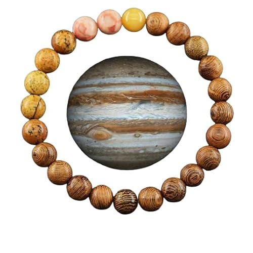 YONGHONGKEJI Planetenarmband Sonnensystem Universum Galaxie Naturstein Perlenarmbänder für Frauen Stretch Armreif Acht Planeten Schutzstern Armbänder für Männer Astronomie Geschenke Jupiter von YONGHONGKEJI