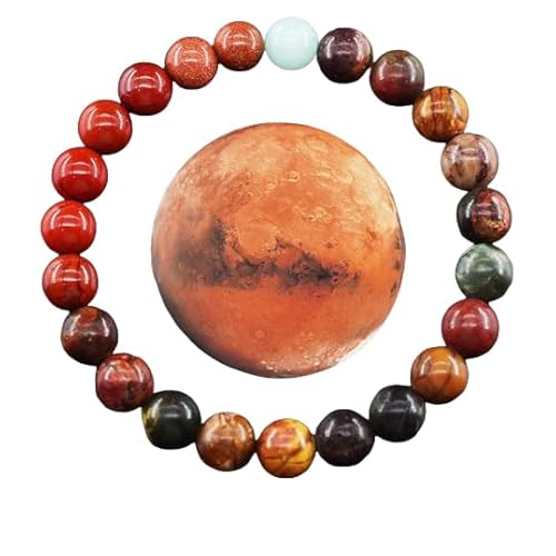 YONGHONGKEJI Planetenarmband Sonnensystem Universum Galaxie Naturstein Perlenarmbänder für Frauen Stretch Armreif Acht Planeten Schutzstern Armbänder für Männer Astronomie Geschenke Mars von YONGHONGKEJI