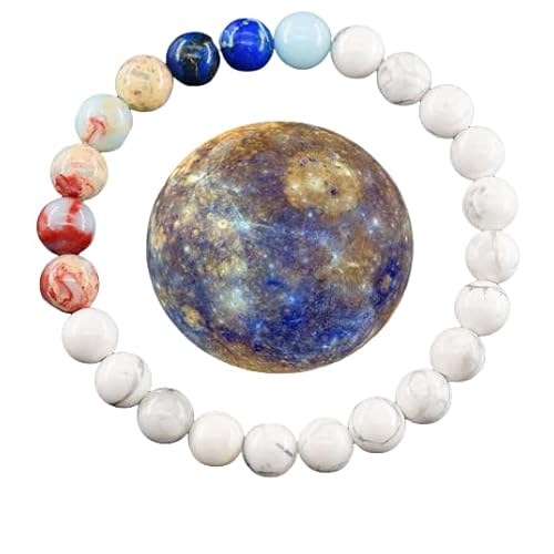YONGHONGKEJI Planetenarmband Sonnensystem Universum Galaxie Naturstein Perlenarmbänder für Frauen Stretch Armreif Acht Planeten Schutzstern Armbänder für Männer Astronomie Geschenke Merkur von YONGHONGKEJI