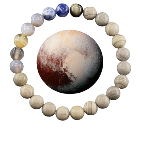 YONGHONGKEJI Planetenarmband Sonnensystem Universum Galaxie Naturstein Perlenarmbänder für Frauen Stretch Armreif Acht Planeten Schutzstern Armbänder für Männer Astronomie Geschenke Pluto von YONGHONGKEJI