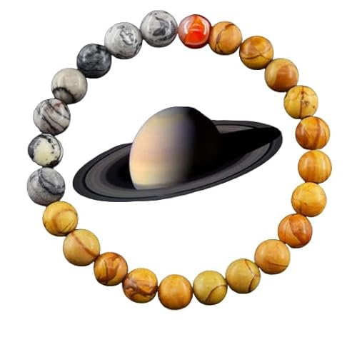 YONGHONGKEJI Planetenarmband Sonnensystem Universum Galaxie Naturstein Perlenarmbänder für Frauen Stretch Armreif Acht Planeten Schutzstern Armbänder für Männer Astronomie Geschenke Saturn von YONGHONGKEJI