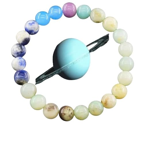 YONGHONGKEJI Planetenarmband Sonnensystem Universum Galaxie Naturstein Perlenarmbänder für Frauen Stretch Armreif Acht Planeten Schutzstern Armbänder für Männer Astronomie Geschenke Uranus von YONGHONGKEJI