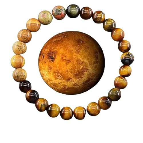 YONGHONGKEJI Planetenarmband Sonnensystem Universum Galaxie Naturstein Perlenarmbänder für Frauen Stretch Armreif Acht Planeten Schutzstern Armbänder für Männer Astronomie Geschenke Venus von YONGHONGKEJI
