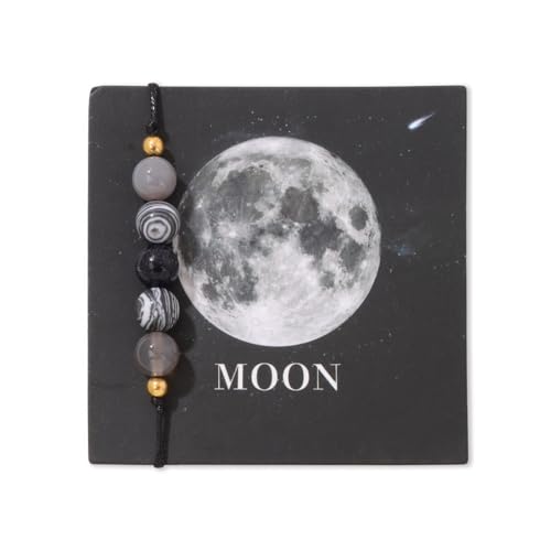 YONGHONGKEJI Planetenarmband Sonnensystem Universum Galaxie Naturstein Perlenarmbänder für Frauen Verstellbarer Seilarmreif Acht Planeten Schutzstern Armbänder für Männer Astronomie Geschenke Mond von YONGHONGKEJI