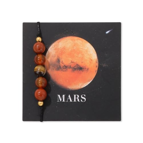 YONGHONGKEJI Planetenarmband Sonnensystem Universum Galaxie Naturstein Perlenarmbänder für Frauen Verstellbarer Seilarmreif Acht Planeten Schutzstern Armbänder für Männer Astronomie Geschenke Mars von YONGHONGKEJI