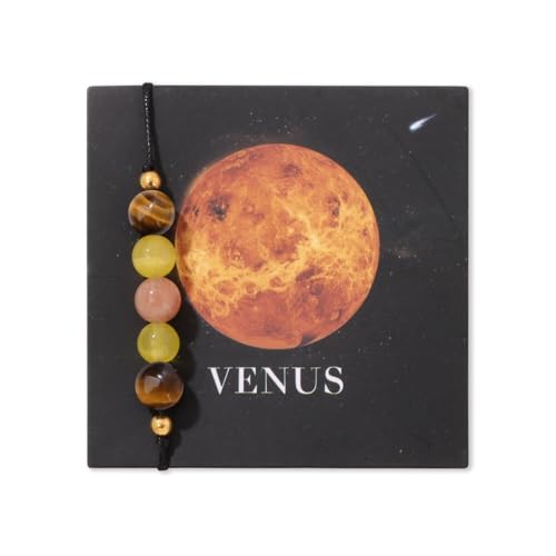 YONGHONGKEJI Planetenarmband Sonnensystem Universum Galaxie Naturstein Perlenarmbänder für Frauen Verstellbarer Seilarmreif Acht Planeten Schutzstern Armbänder für Männer Astronomie Geschenke V von YONGHONGKEJI
