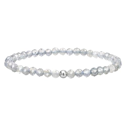 YONGHONGKEJI Silberarmband für Damen Kristallarmband Natürliche Edelsteine Heilende Stretch Perlenarmreifen Boho Schmuck mit Grußkarte Labradorit (Transformation & Schutz) von YONGHONGKEJI