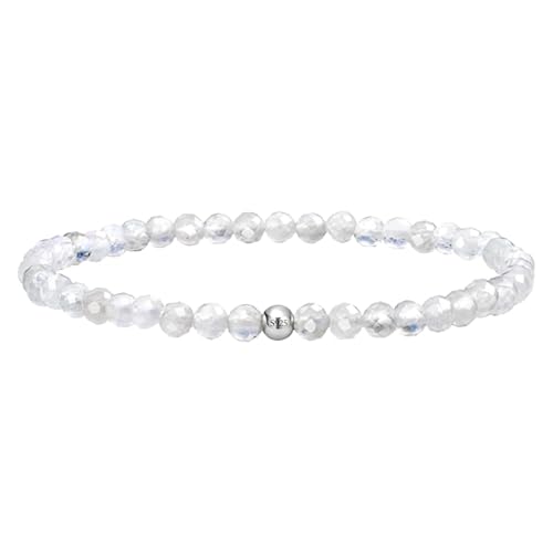 YONGHONGKEJI Silberarmband für Damen Kristallarmband Natürliche Edelsteine Heilende Stretch Perlenarmreifen Boho Schmuck mit Grußkarte Mondstein (Stein Des Schutzes) von YONGHONGKEJI