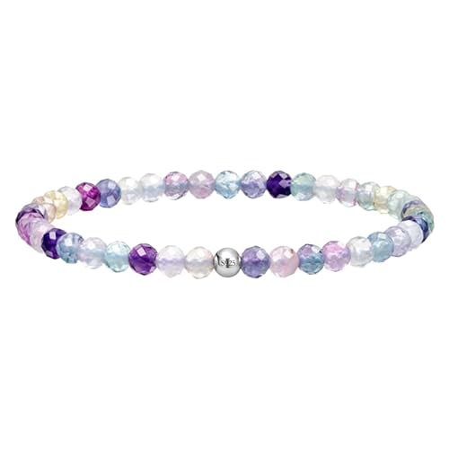 YONGHONGKEJI Silberarmband für Damen Kristallarmband Natürliche Edelsteine Heilende Stretch Perlenarmreifen Boho Schmuck mit Grußkarte Regenbogenfluorit (Stein Der Konzentration) von YONGHONGKEJI