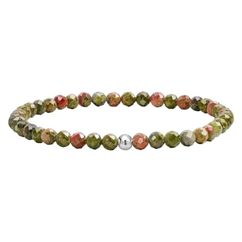 YONGHONGKEJI Silberarmband für Damen Kristallarmband Natürliche Edelsteine Heilende Stretch Perlenarmreifen Boho Schmuck mit Grußkarte Unakit (Stein Der Selbstfindung) von YONGHONGKEJI