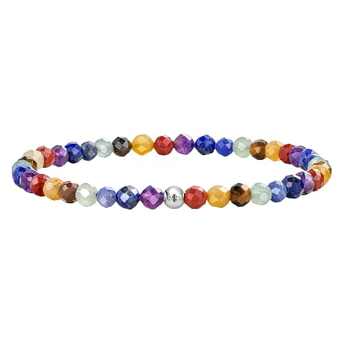 YONGHONGKEJI Silberarmband für Frauen Kristallarmband Natürliche Edelsteine Heilende Stretch Perlenarmreifen Boho Schmuck mit Grußkarte 7 Chakra (Stein Des Gleichgewichts und Der Harmonie) mit Ka von YONGHONGKEJI