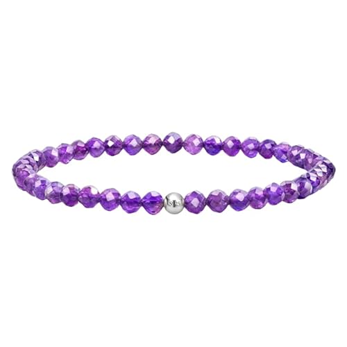 YONGHONGKEJI Silberarmband für Frauen Kristallarmband Natürliche Edelsteine Heilende Stretch Perlenarmreifen Boho Schmuck mit Grußkarte Amethyst (Stein Der Ruhe) mit Karte von YONGHONGKEJI
