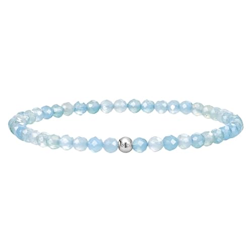 YONGHONGKEJI Silberarmband für Frauen Kristallarmband Natürliche Edelsteine Heilende Stretch Perlenarmreifen Boho Schmuck mit Grußkarte Aquamarin (Stein Der Ruhe und Des Mutes) mit Karte von YONGHONGKEJI