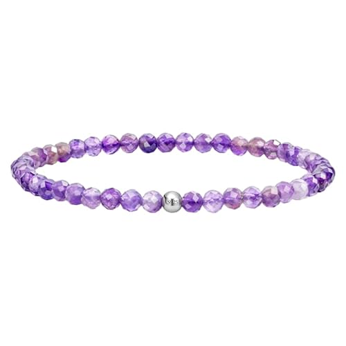YONGHONGKEJI Silberarmband für Frauen Kristallarmband Natürliche Edelsteine Heilende Stretch Perlenarmreifen Boho Schmuck mit Grußkarte Hundezahn Amethyst (Mentale Klarheit) mit Karte von YONGHONGKEJI