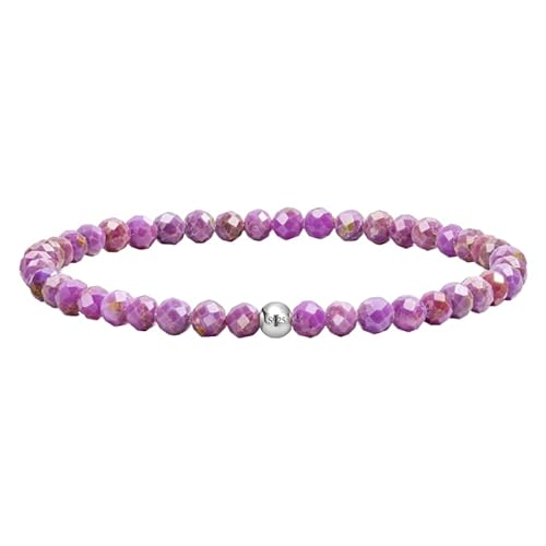 YONGHONGKEJI Silberarmband für Frauen Kristallarmband Natürliche Edelsteine Heilende Stretch Perlenarmreifen Boho Schmuck mit Grußkarte Lila Lepidolith (Stein Der Selbstliebe) von YONGHONGKEJI