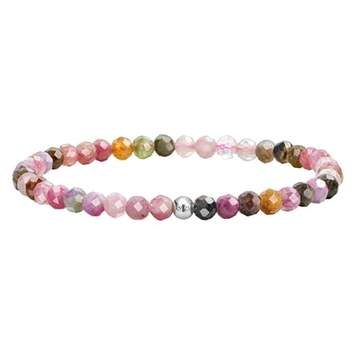 YONGHONGKEJI Silberarmband für Frauen Kristallarmband Natürliche Edelsteine Heilende Stretch Perlenarmreifen Boho Schmuck mit Grußkarte Regenbogen Turmalin (Stein Der Freude) von YONGHONGKEJI