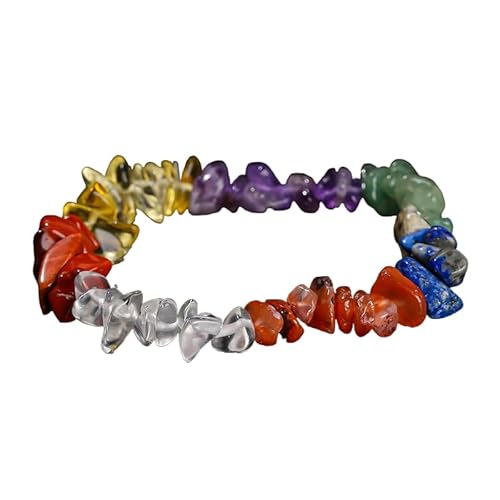 YONGHONGKEJI Unregelmäßige Kristallarmbänder Crystal Chip Edelsteinarmreifen 7 Chakra Naturstein Heilarmbänder für Frauen Männer Energie Quarz Chakra Armbänder Schmuck Geschenke Bunter Stein von YONGHONGKEJI
