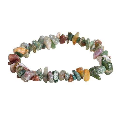 YONGHONGKEJI Unregelmäßige Kristallarmbänder Crystal Chip Edelsteinarmreifen 7 Chakra Naturstein Heilarmbänder für Frauen Männer Energie Quarz Chakra Armbänder Schmuck Geschenke Indischer Achat von YONGHONGKEJI
