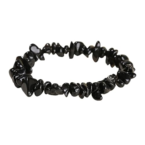 YONGHONGKEJI Unregelmäßige Kristallarmbänder Crystal Chip Edelsteinarmreifen 7 Chakra Naturstein Heilarmbänder für Frauen Männer Energie Quarz Chakra Armbänder Schmuck Geschenke Obsidian von YONGHONGKEJI