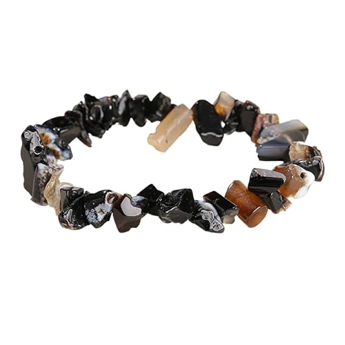 YONGHONGKEJI Unregelmäßige Kristallarmbänder Crystal Chip Edelsteinarmreifen 7 Chakra Naturstein Heilarmbänder für Frauen Männer Energie Quarz Chakra Armbänder Schmuck Geschenke Schwarzer Achat von YONGHONGKEJI